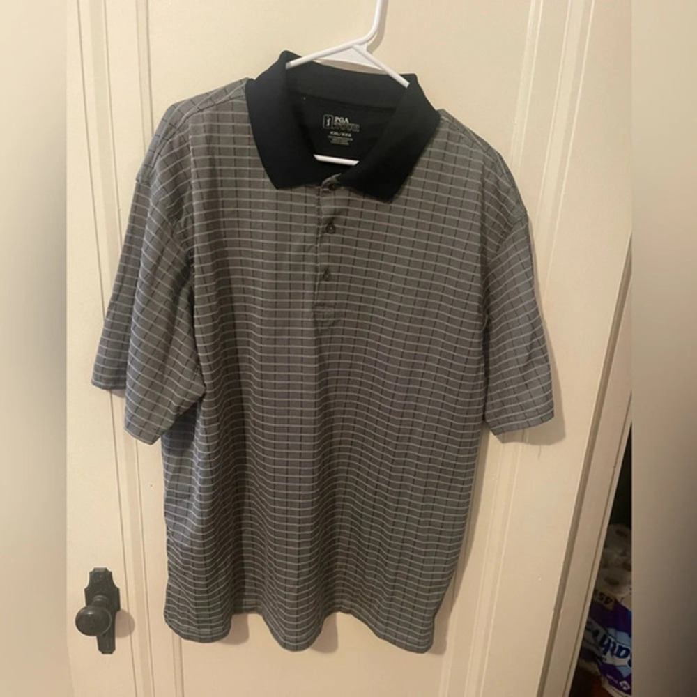 PGA Tour Golf Black Gray Striped Polo Men's Size XXL
